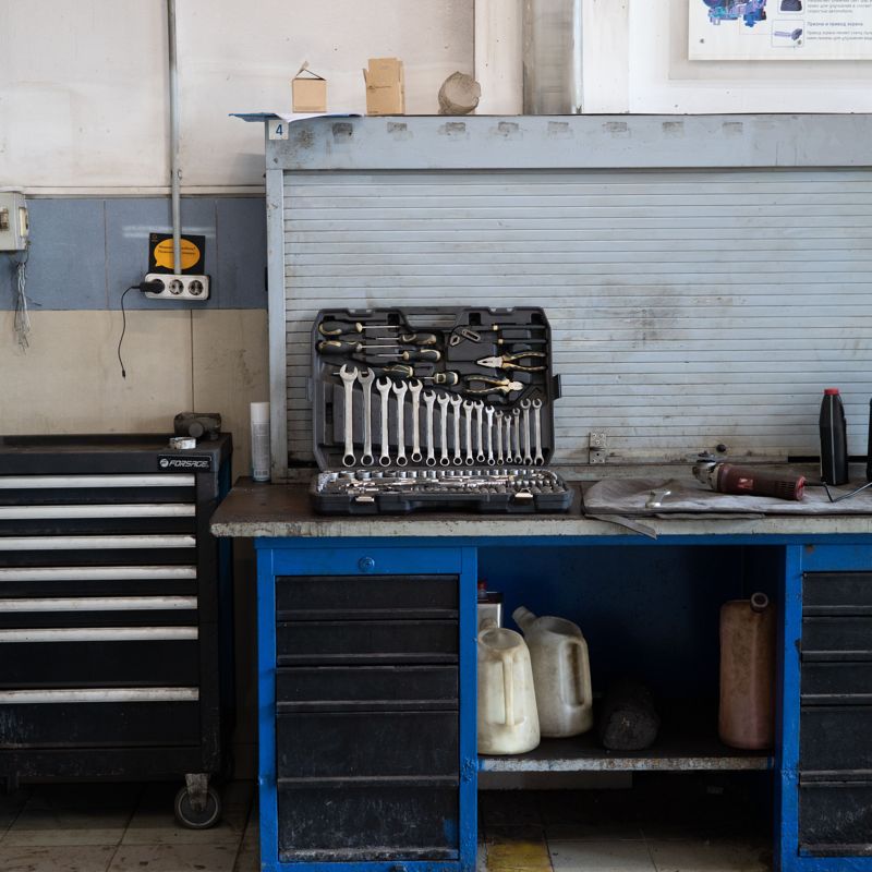 Workbench and tools in the workshop